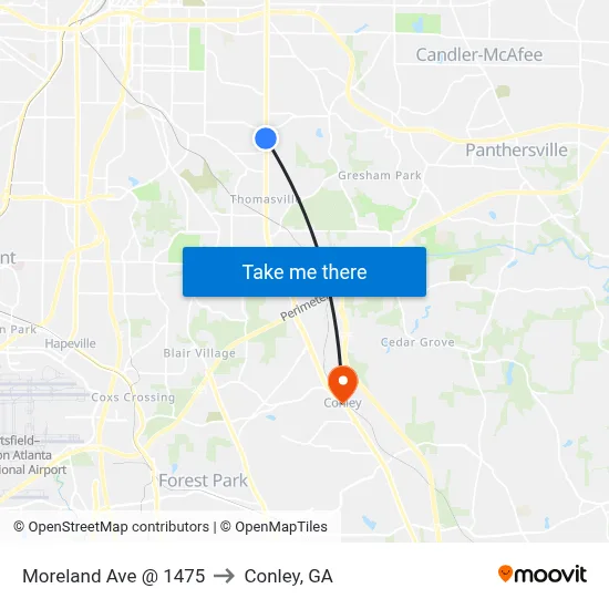 Moreland Ave @ 1475 to Conley, GA map