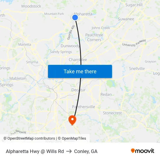 S Main St @ Wills Rd to Conley, GA map