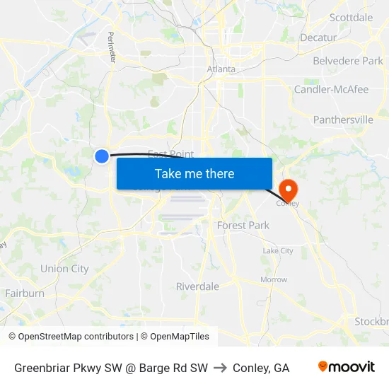Greenbriar Pkwy SW @ Barge Rd SW to Conley, GA map