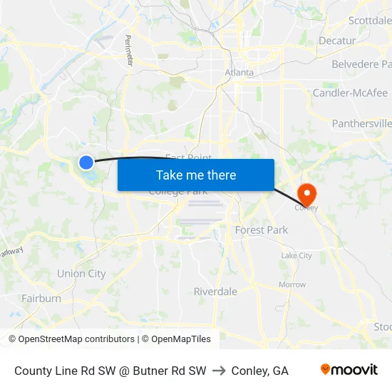 County Line Rd SW @ Butner Rd SW to Conley, GA map
