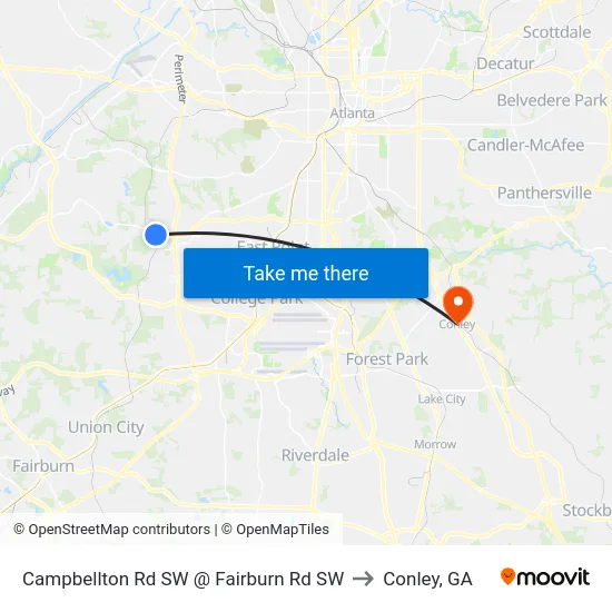 Campbellton Rd SW @ Fairburn Rd SW to Conley, GA map