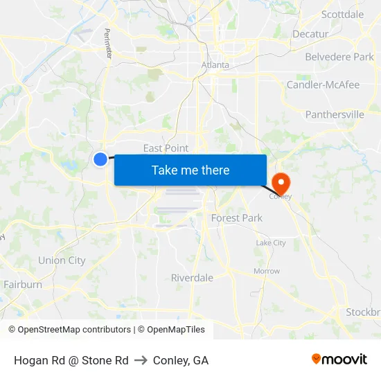Hogan Rd @ Stone Rd to Conley, GA map
