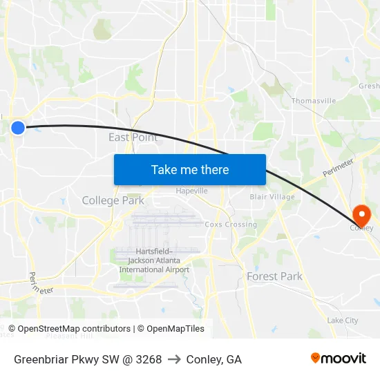 Greenbriar Pkwy SW @ 3268 to Conley, GA map