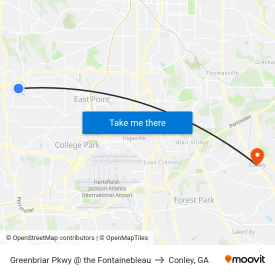 Greenbriar Pkwy @ the Fontainebleau to Conley, GA map