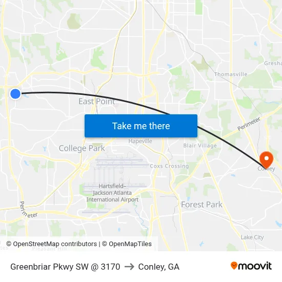 Greenbriar Pkwy SW @ 3170 to Conley, GA map