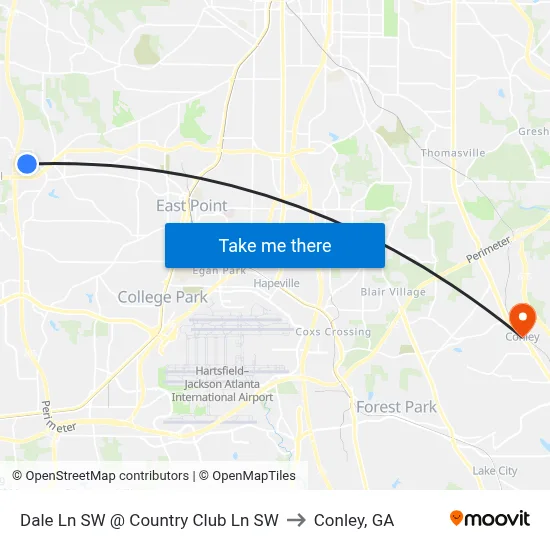 Dale Ln SW @ Country Club Ln SW to Conley, GA map