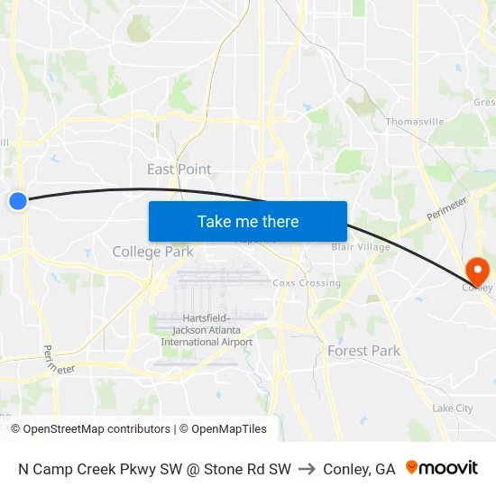N Camp Creek Pkwy SW @ Stone Rd SW to Conley, GA map