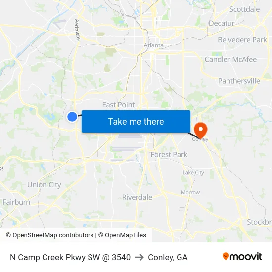N Camp Creek Pkwy SW @ 3540 to Conley, GA map