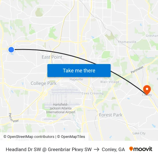 Headland Dr SW @ Greenbriar Pkwy SW to Conley, GA map