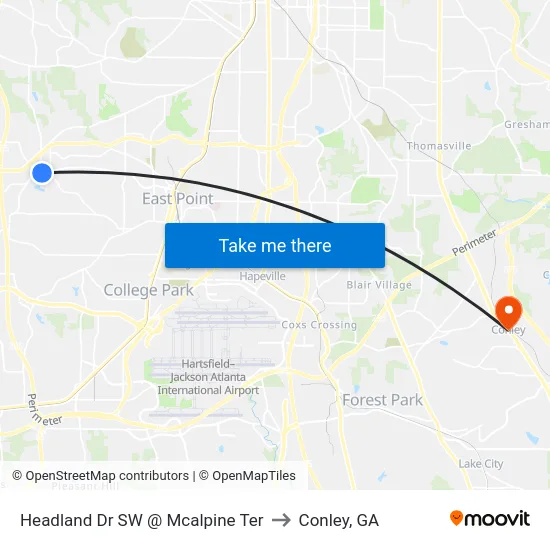 Headland Dr SW @ Mcalpine Ter to Conley, GA map
