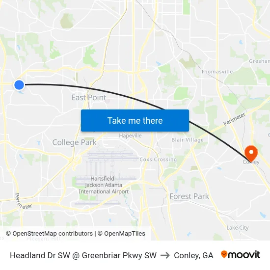 Headland Dr SW @ Greenbriar Pkwy SW to Conley, GA map