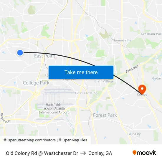Old Colony Rd @ Westchester Dr to Conley, GA map