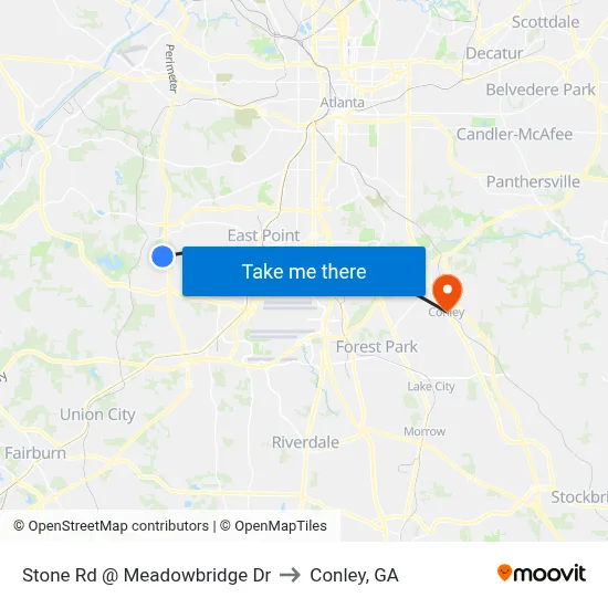 Stone Rd @ Meadowbridge Dr to Conley, GA map