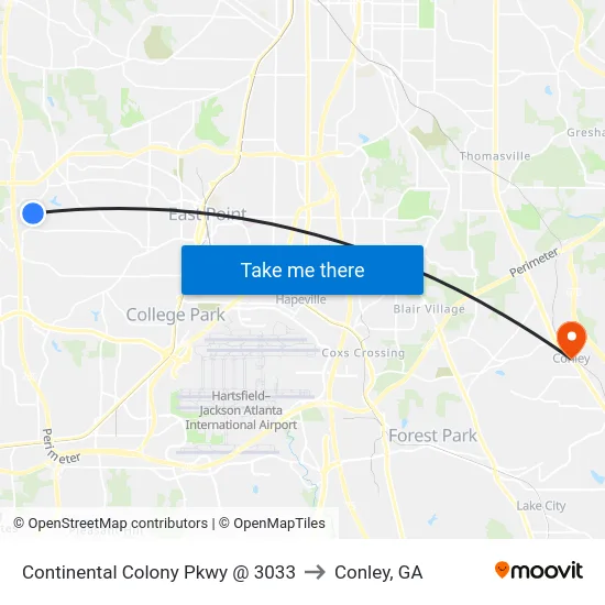 Continental Colony Pkwy @ 3033 to Conley, GA map