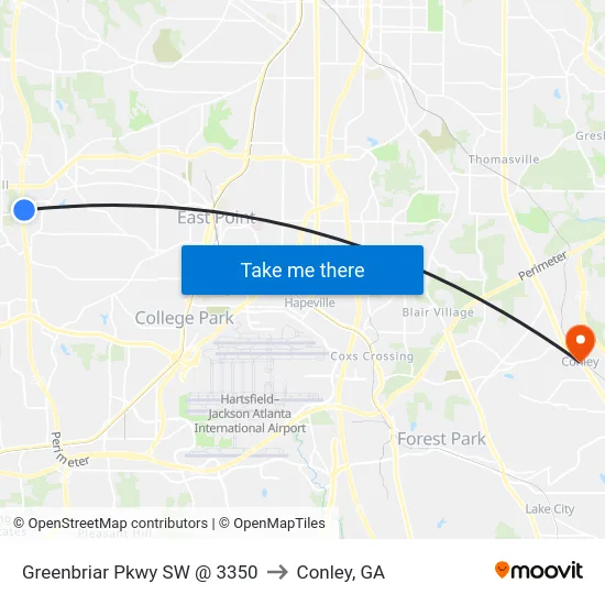 Greenbriar Pkwy SW @ 3350 to Conley, GA map
