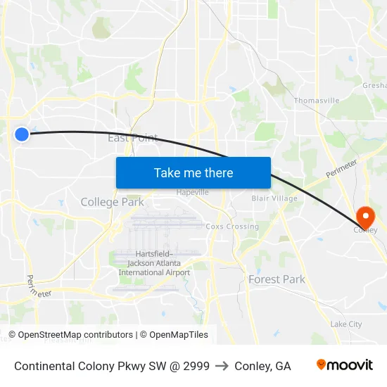 Continental Colony Pkwy SW @ 2999 to Conley, GA map