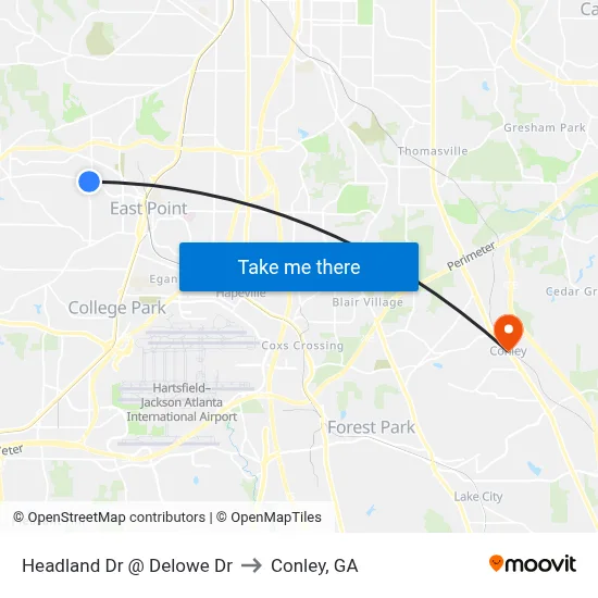 Headland Dr @ Delowe Dr to Conley, GA map