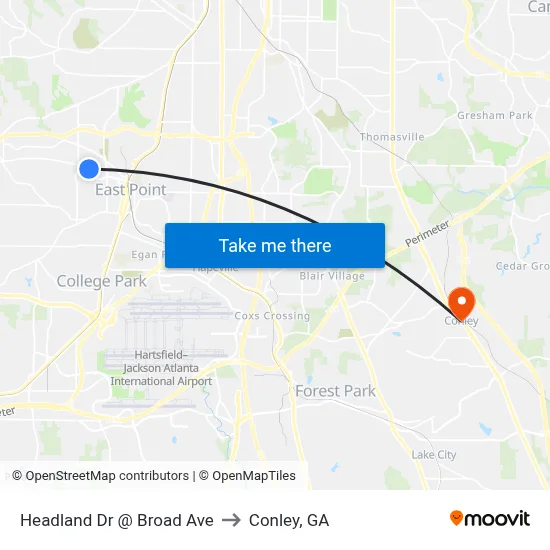 Headland Dr @ Broad Ave to Conley, GA map