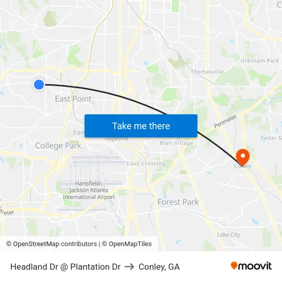 Headland Dr @ Plantation Dr to Conley, GA map