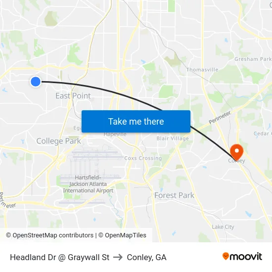 Headland Dr @ Graywall St to Conley, GA map