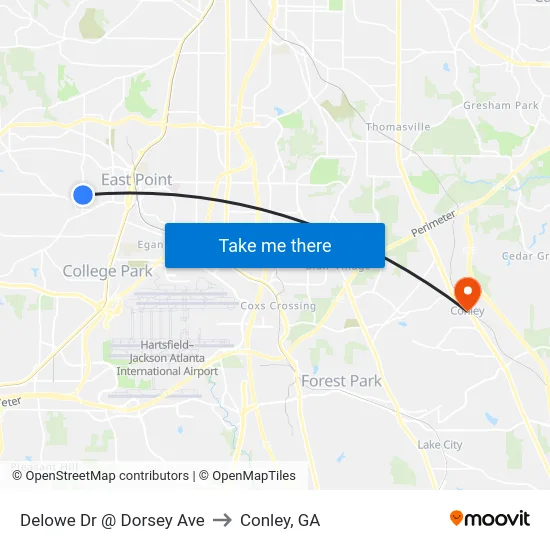 Delowe Dr @ Dorsey Ave to Conley, GA map