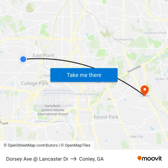 Dorsey Ave @ Lancaster Dr to Conley, GA map
