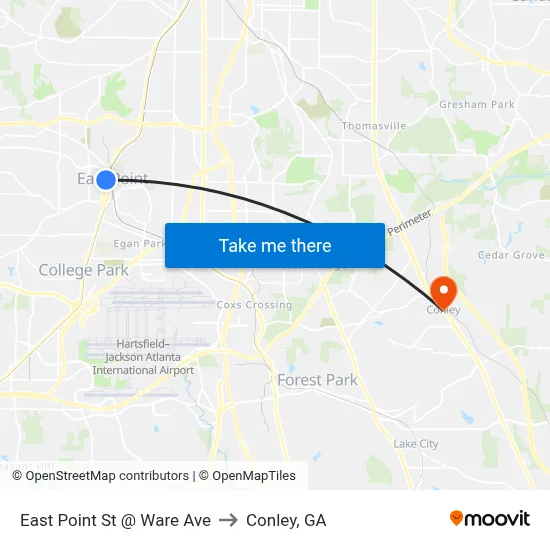 East Point St @ Ware Ave to Conley, GA map