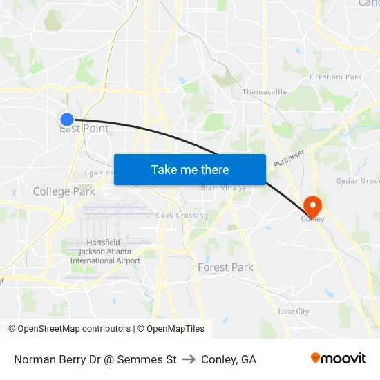 Norman Berry Dr @ Semmes St to Conley, GA map