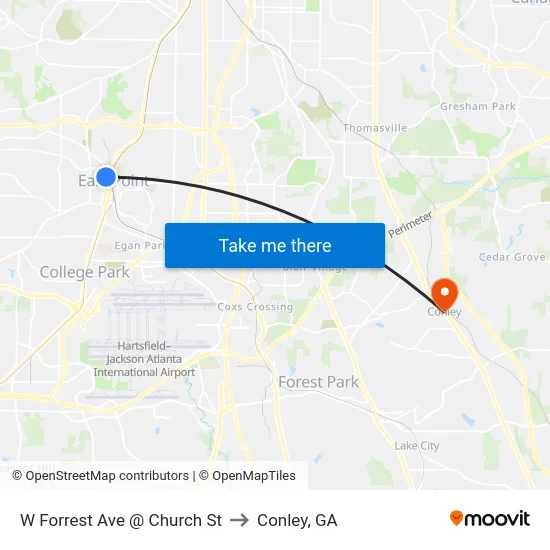W Forrest Ave @ Church St to Conley, GA map