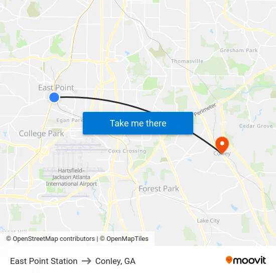 East Point Station to Conley, GA map
