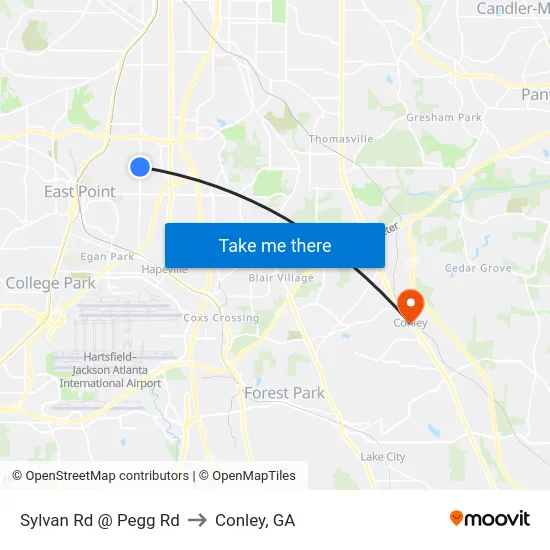 Sylvan Rd @ Pegg Rd to Conley, GA map