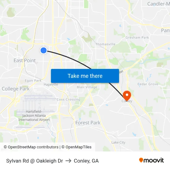 Sylvan Rd @ Oakleigh Dr to Conley, GA map