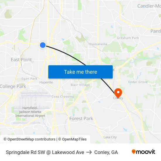 Springdale Rd SW @ Lakewood Ave to Conley, GA map