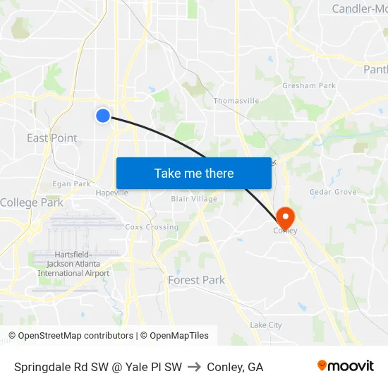 Springdale Rd SW @ Yale Pl SW to Conley, GA map