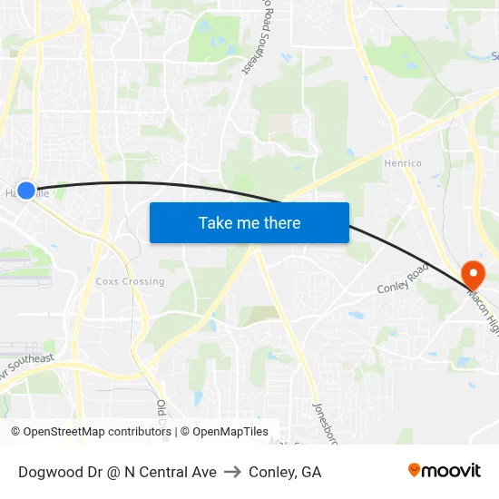 Dogwood Dr @ N Central Ave to Conley, GA map