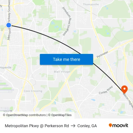 Metropolitan Pkwy @ Perkerson Rd to Conley, GA map