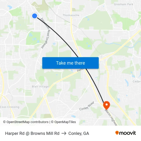 Harper Rd @ Browns Mill Rd to Conley, GA map