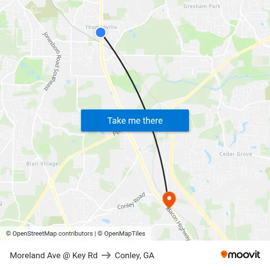 Moreland Ave @ Key Rd to Conley, GA map