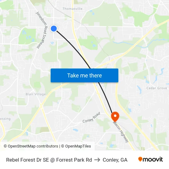 Rebel Forest Dr SE @ Forrest Park Rd to Conley, GA map