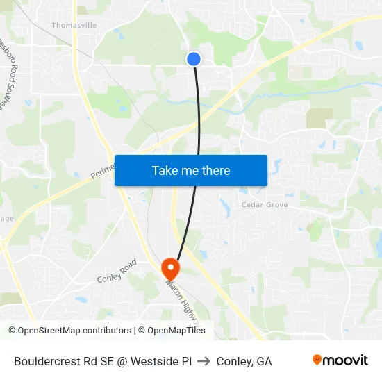 Bouldercrest Rd SE @ Westside Pl to Conley, GA map