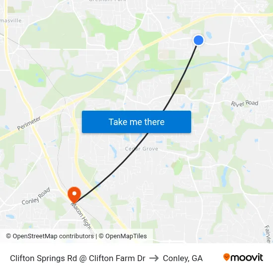 Clifton Springs Rd @ Clifton Farm Dr to Conley, GA map