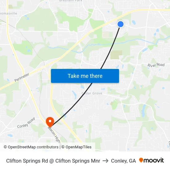 Clifton Springs Rd @ Clifton Springs Mnr to Conley, GA map