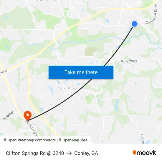 Clifton Springs Rd @ 3240 to Conley, GA map