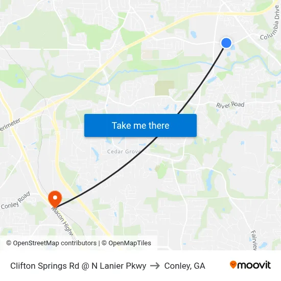 Clifton Springs Rd @ N Lanier Pkwy to Conley, GA map