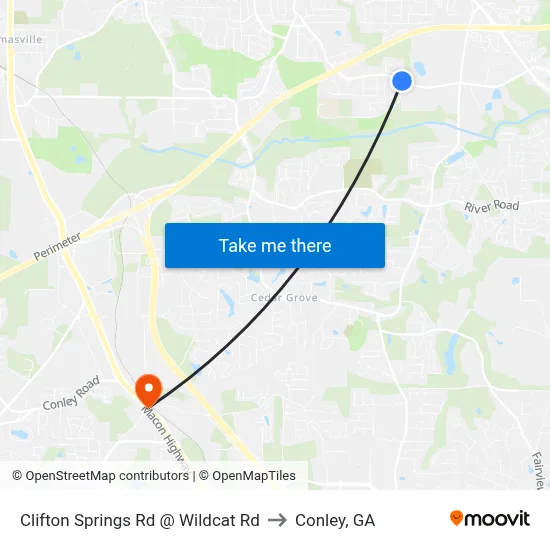 Clifton Springs Rd @ Wildcat Rd to Conley, GA map