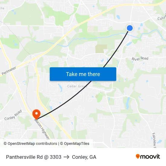 Panthersville Rd @ 3303 to Conley, GA map