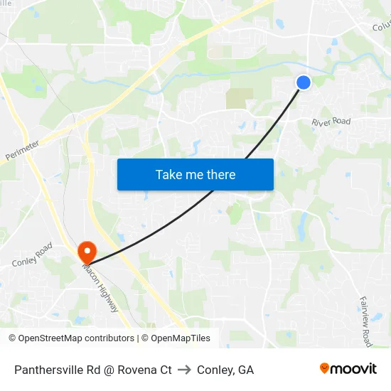 Panthersville Rd @ Rovena Ct to Conley, GA map