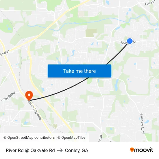 River Rd @ Oakvale Rd to Conley, GA map