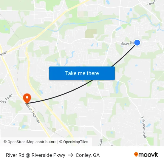 River Rd @ Riverside Pkwy to Conley, GA map