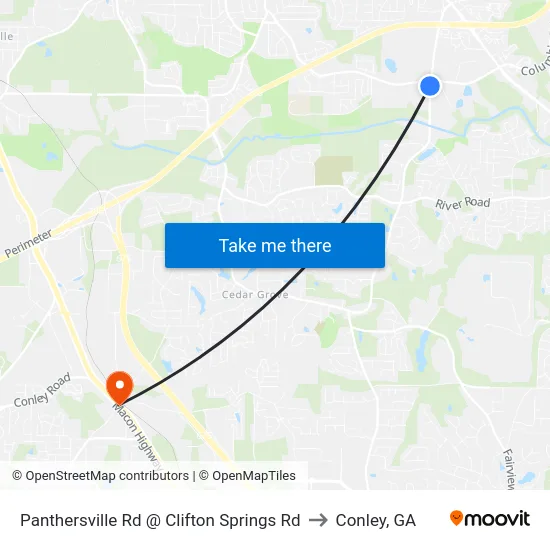 Panthersville Rd @ Clifton Springs Rd to Conley, GA map